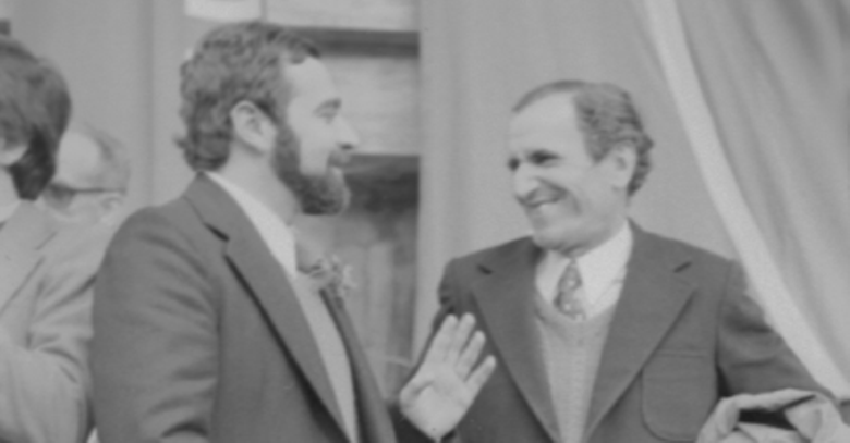 Manuel Alegre e Miguel Torga no 1 Comcio do PS em Coimbra em 1975